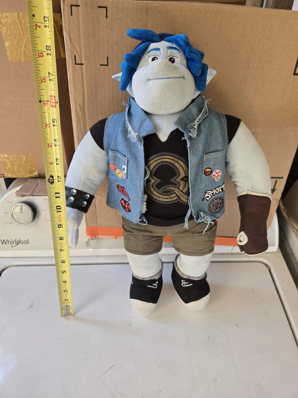 Disney Blue-Haired Plush Costume Doll with Denim Vest and Brown Shorts